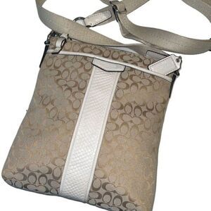 Coach‎ Tan and White Patent Leather C Signature Crossbody Bag